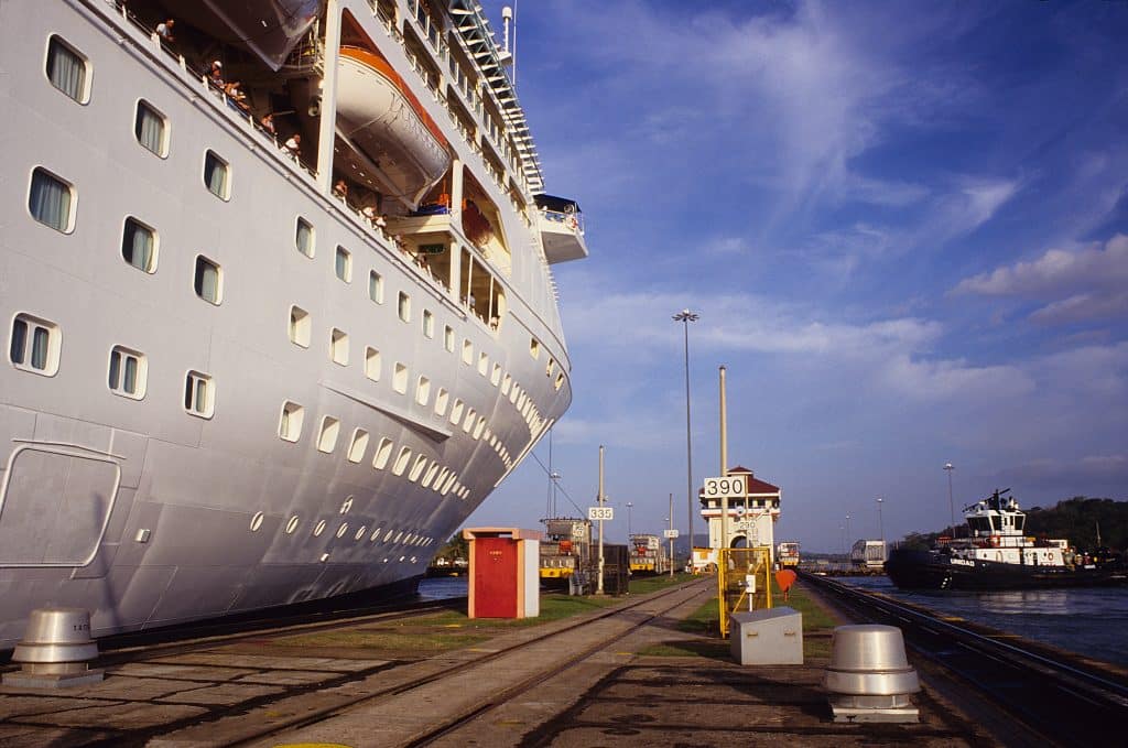 Ship in Miraflores Locks in the Panama Canal